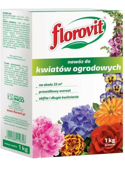 Nawóz Do Kwiatów Ogrodowych Mineralny Granulat 1kg Karton Florovit