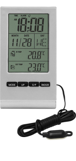 Termometr Elektroniczny Wewnętrzny z Sondą Zewnętrzną Temperatury Zegarem i Budzikiem 170710 2measure