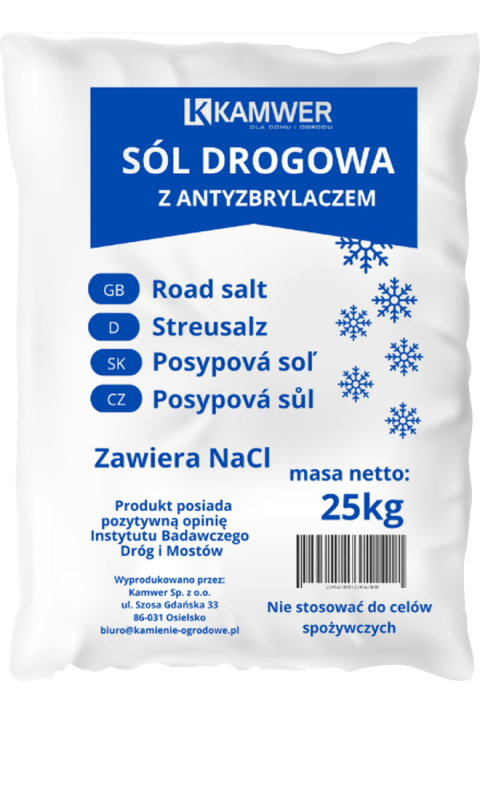 Sól Drogowa z Antyzbrylaczem 98% NaCl 25kg