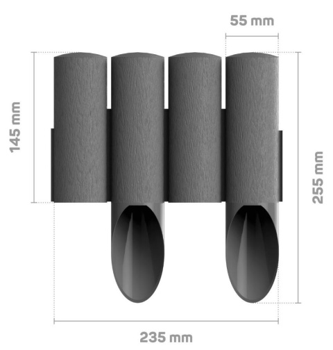 Obrzeże palisada 25,5cm/2,3m grafitowa STANDARD Cellfast schemat wymiarów Obrzeże palisada 25,5cm/2,3m grafitowa STANDARD Cellfast schemat wymiarów