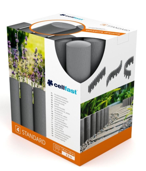 Obrzeże palisada 25,5cm/2,3m grafitowa STANDARD Cellfast odporna na promieniowanie UV Obrzeże palisada 25,5cm/2,3m grafitowa STANDARD Cellfast odporna na promieniowanie UV