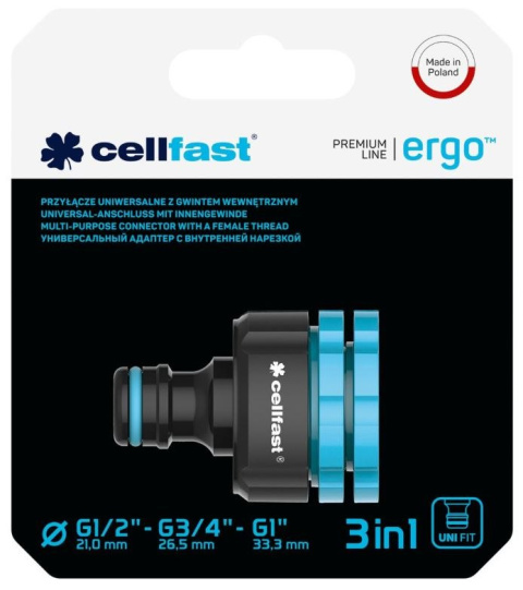 Przyłącze gwint wewnętrzny 1/2" - 3/4" - 1" ERGO Cellfast z tworzywa ABS Przyłącze gwint wewnętrzny 1/2" - 3/4" - 1" ERGO Cellfast z tworzywa ABS