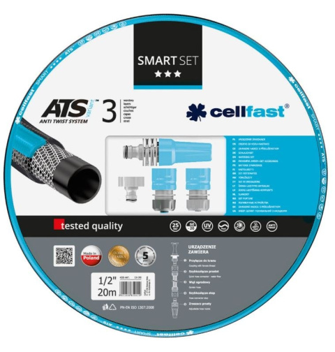 Wąż do ogrodu SMART 1/2" 20mb wytrzymały i elastyczny + akcesoria Cellfast Wąż do ogrodu SMART 1/2" 20mb wytrzymały i elastyczny + akcesoria Cellfast