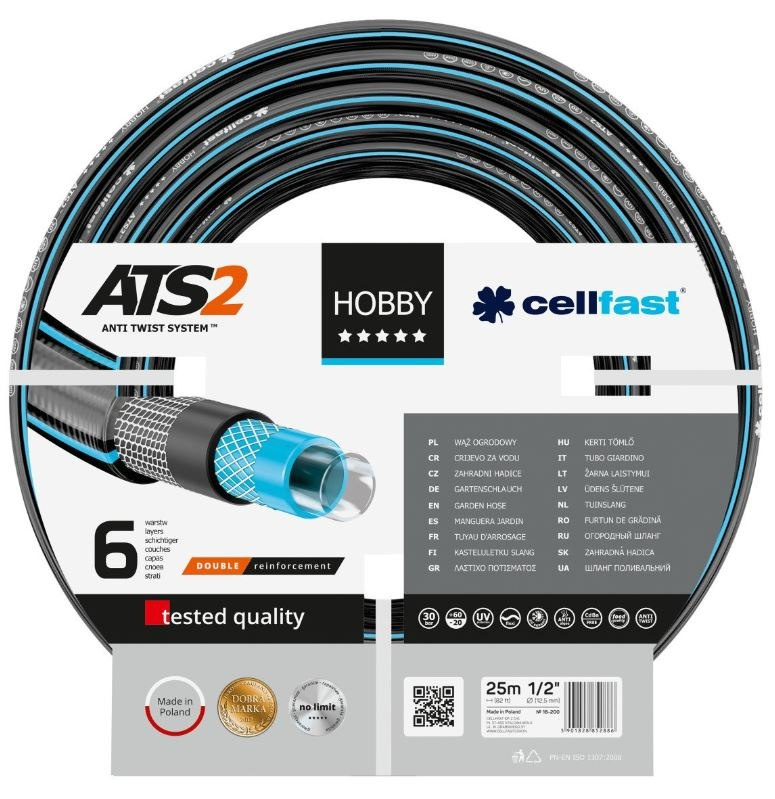 Wąż do ogrodu 6 warstwowy HOBBY 5/8' 50mb nieskręcający się Cellfast Wąż do ogrodu 6 warstwowy HOBBY 5/8' 50mb nieskręcający się Cellfast