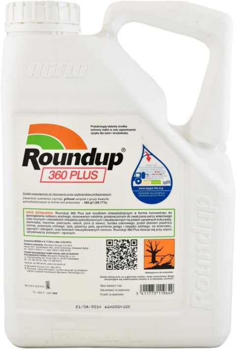 Roundup 360 Plus SL 5L Środek Chwastobójczy Na Chwasty Jednoliścienne i Dwuliścienne Monsanto Roundup 360 Plus SL 5L Środek Chwastobójczy Na Chwasty Jednoliścienne i Dwuliścienne Monsanto
