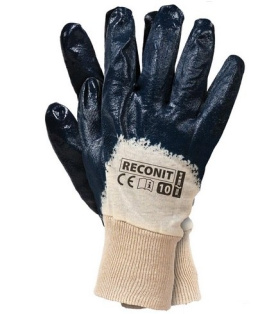 Rękawice Ochronne z Dzianiny Powlekane Nitrilem ze Sciągaczem Beżowo Granatowe XL-(10) RECONIT-NL BEG Reis