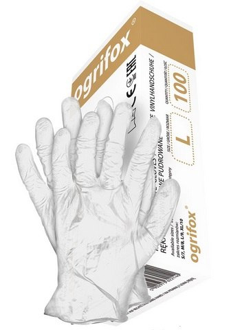 Rękawice Ochronne z Winylu Pudrowane Białe 100szt M-(8) OX-VIN Ogrifox