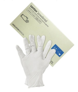 Rękawice Ochronne Lateksowe Białe Pudrowane S-(7) 100szt RLAT Santex