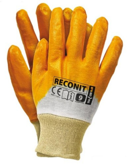 Rękawice Ochronne z Dzianiny Powlekane Nitrilem ze Sciągaczem Beżowo Pomarańczowe XL-(10) RECONIT-BEP Reis