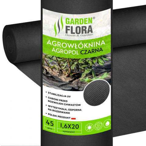 Agrowłóknina Czarna 45g/m2 UV 1,6m x 20mb AgroPol Agrowłóknina Czarna 45g/m2 UV 1,6m x 20mb AgroPol