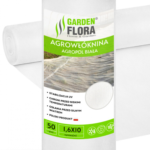 Agrowłóknina Biała 50g/m2 UV 1,6m x 10mb AgroPol Agrowłóknina Biała 50g/m2 UV 1,6m x 10mb AgroPol