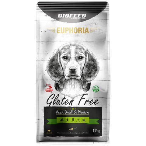 Karma Sucha Dla Psa Bezglutenowa z Jagnięciną Euphoria Gluten Free Adult Small & Medium 12kg Biofeed Karma Sucha Dla Psa Bezglutenowa z Jagnięciną Euphoria Gluten Free Adult Small & Medium 12kg Biofeed