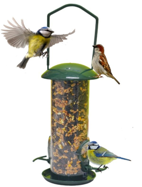 Karmnik Dla Ptaków Plastikowy Na Ziarno Wiszący 18,5 cm x 8,5 cm z Karmą Vital Mix Ziaren Happy Birds Karmnik Dla Ptaków Plastikowy Na Ziarno Wiszący 18,5 cm x 8,5 cm z Karmą Vital Mix Ziaren Happy Birds