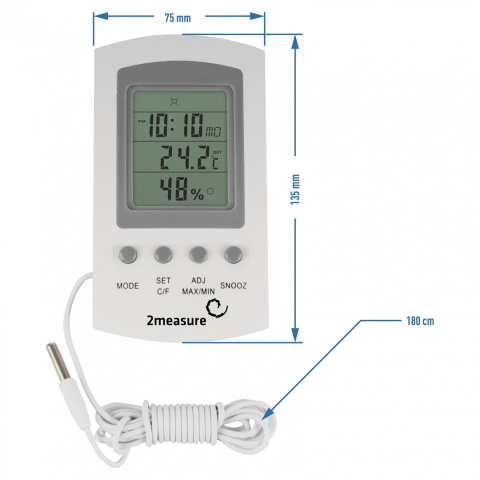Stacja Pogodowa Elektroniczna Termometr Higrometr Wewnętrzny z Sondą Zewnętrzną Temperatury 170601 2measure Stacja Pogodowa Elektroniczna Termometr Higrometr Wewnętrzny z Sondą Zewnętrzną Temperatury 170601 2measure