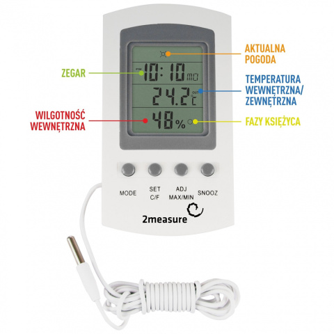 Stacja Pogodowa Elektroniczna Termometr Higrometr Wewnętrzny z Sondą Zewnętrzną Temperatury 170601 2measure Stacja Pogodowa Elektroniczna Termometr Higrometr Wewnętrzny z Sondą Zewnętrzną Temperatury 170601 2measure