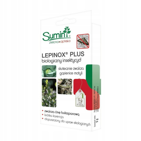 Lepinox Plus 15g Środek Do Zwalczania Ćmy Bukszpanowej i Gąsenic Motyli w Uprawach Roślin Sumin Lepinox Plus 15g Środek Do Zwalczania Ćmy Bukszpanowej i Gąsenic Motyli w Uprawach Roślin Sumin