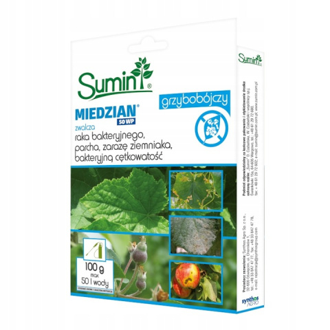 Miedzian 50 WP 100g Fungicyd Środek Grzybobójczy Do Zwalczania Chorób Grzybowych w Uprawach Roślin Sumin Miedzian 50 WP 100g Fungicyd Środek Grzybobójczy Do Zwalczania Chorób Grzybowych w Uprawach Roślin Sumin