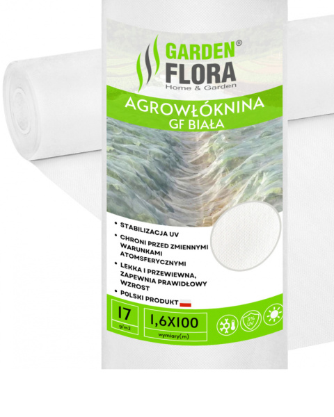 Agrowłóknina Biała 17g/m2 UV 1,6m x 100mb GF Agro Agrowłóknina Biała 17g/m2 UV 1,6m x 100mb GF Agro