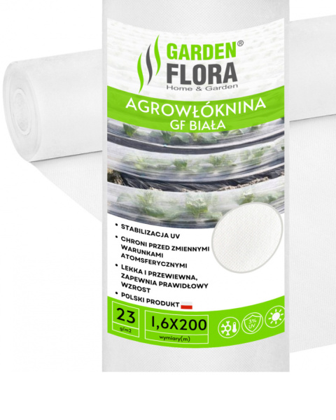 Agrowłóknina Biała 23g/m2 UV 1,6m x 200mb GF Agro