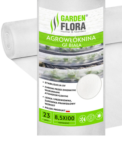 Agrowłóknina Biała 23g/m2 UV 8,5mb x 100mb GF Agro