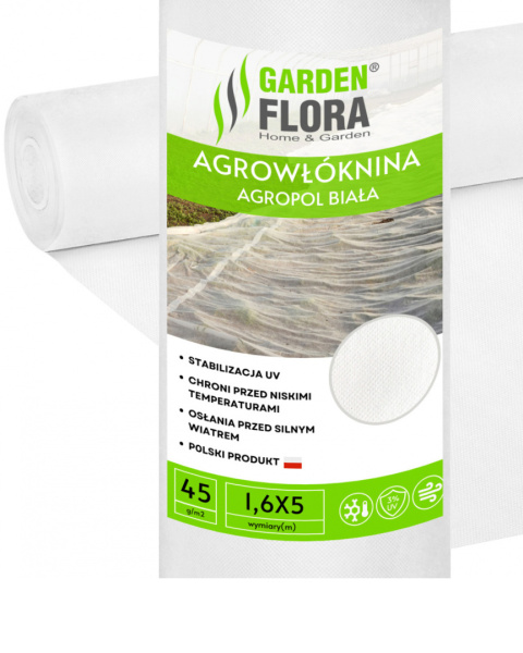 Agrowłóknina Biała 45g/m2 UV 1,6m x 5mb AgroPol