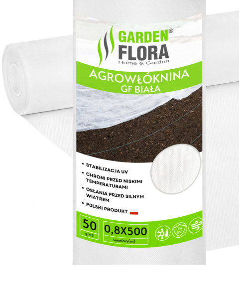 Agrowłóknina Biała 50g/m2 UV 0,8m x 500mb GF Agro