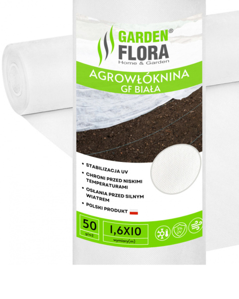 Agrowłóknina Biała 50g/m2 UV 1,6m x 10mb GF Agro Agrowłóknina Biała 50g/m2 UV 1,6m x 10mb GF Agro