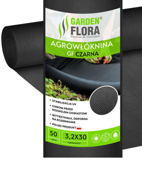 Agrowłóknina Czarna 50g/m2 UV 3,2m x 30mb GF Agro Agrowłóknina Czarna 50g/m2 UV 3,2m x 30mb GF Agro