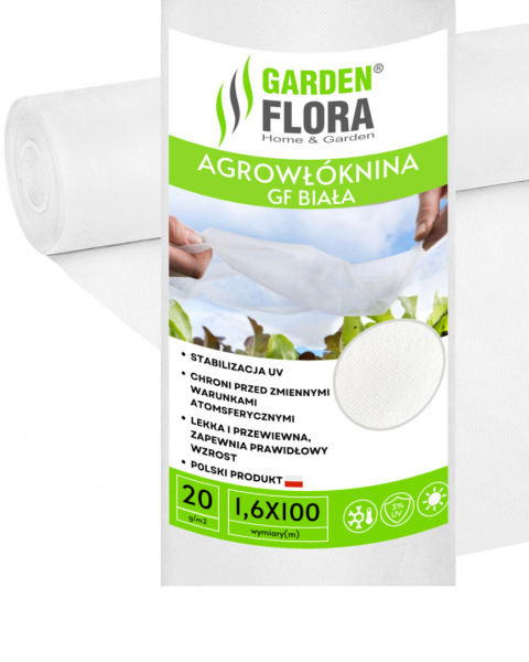 Agrowłóknina Biała 20g/m2 UV 1,6m x 100mb GF Agro