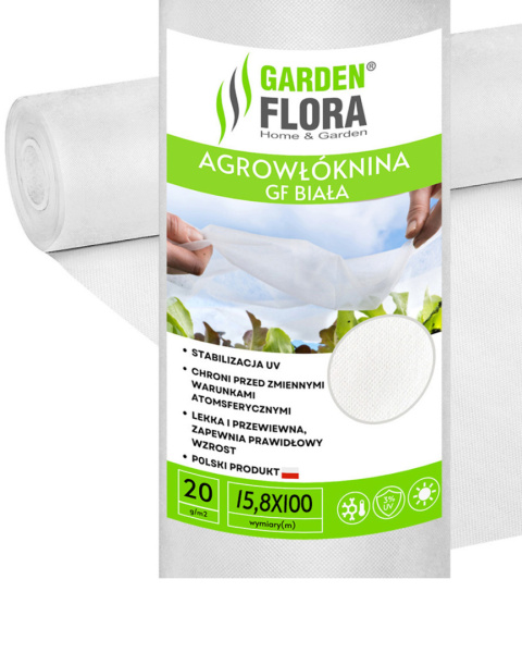 Agrowłóknina Biała 20g/m2 UV 15,8m x 100mb GF Agro