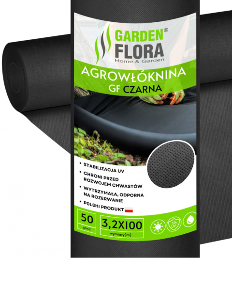 Agrowłóknina Czarna 50g/m2 UV 3,2m x 100mb GF Agro Agrowłóknina Czarna 50g/m2 UV 3,2m x 100mb GF Agro