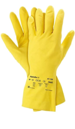 Rękawice Ochronne z Gumy Lateksowej Powlekane Bawełną Flokowaną Żółte M-(8) RAECONOH87-190 Y Ansell