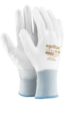 Rękawice Ochronne z Poliestru Powlekane Poliuretanem z Ściągaczem Białe S-(7) OX-POLIUR Ogrifox