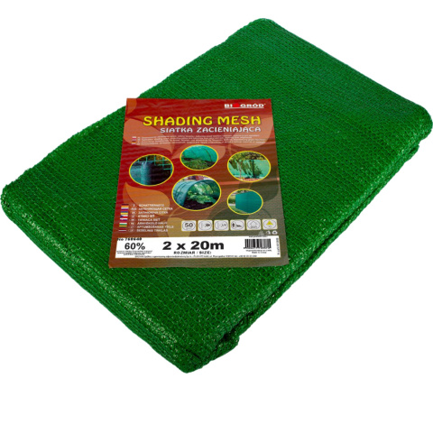 Siatka Cieniująca Zielona 50g/m2 200cm x 20mb 60% Zacienienia Bioogród Siatka Cieniująca Zielona 50g/m2 200cm x 20mb 60% Zacienienia Bioogród
