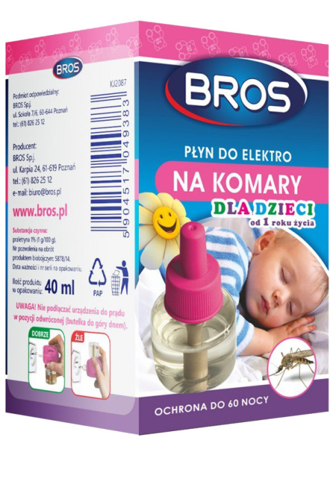 Płyn Na Komary i Kleszcze Dla Dzieci Do Elektrofumigatora Owadobójczego 40ml Bros Płyn Na Komary i Kleszcze Dla Dzieci Do Elektrofumigatora Owadobójczego 40ml Bros