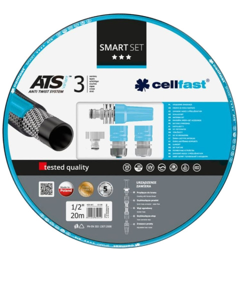 Wąż Ogrodowy 1/2" Trzy Warstwowy z Zraszaczem i Zestawem Przyłaczy 20mb 13-190 Smart Cellfast