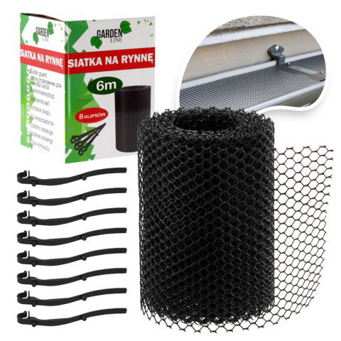 Siatka Na Rynne Ochronna 16cm x 6mb z Klipsami 8szt Garden Line Siatka Na Rynne Ochronna 16cm x 6mb z Klipsami 8szt Garden Line