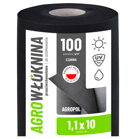 Agrowłóknina Czarna 100g/m2 UV 1,1m x 10mb AgroPol Agrowłóknina Czarna 100g/m2 UV 1,1m x 10mb AgroPol