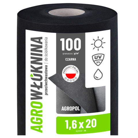 Agrowłóknina Czarna 100g/m2 UV 1,6m x 20mb AgroPol Agrowłóknina Czarna 100g/m2 UV 1,6m x 20mb AgroPol