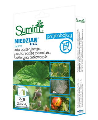 Miedzian 50 WP 50g Fungicyd Środek Grzybobójczy Do Zwalczania Chorób Grzybowych w Uprawach Roślin Sumin