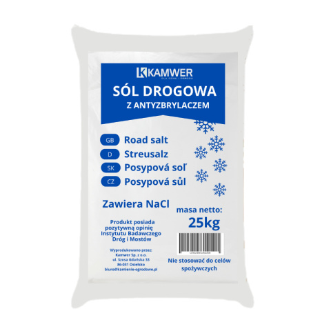 Sól Drogowa z Antyzbrylaczem 98% NaCl 25kg Sól Drogowa z Antyzbrylaczem 98% NaCl 25kg