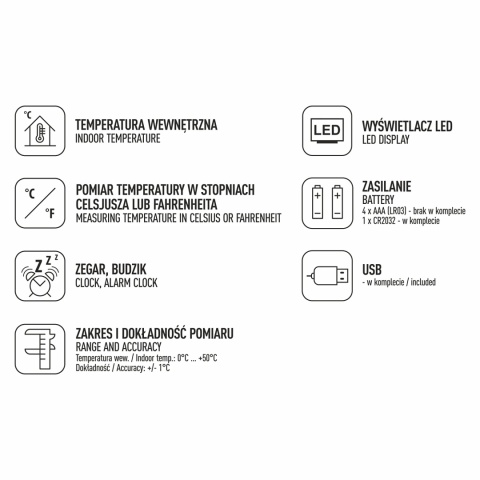 Termometr elektroniczny z funkcją zegara i budzika 170900 BROWIN
