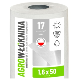 Agrowłóknina Biała 17g/m2 UV 1,6m x 50mb GF Agro
