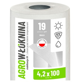 Agrowłóknina Biała 19g/m2 UV 4,2m x 100mb GF Agro