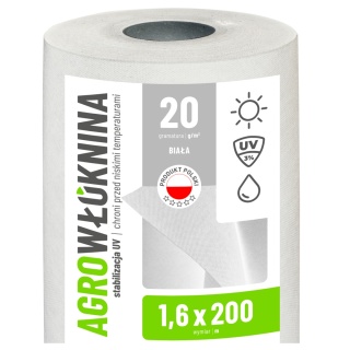 Agrowłóknina Biała 20g/m2 UV 1,6m x 200mb GF Agro