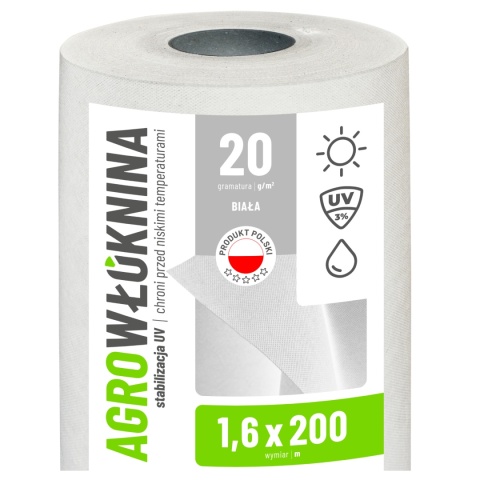 Agrowłóknina Biała 20g/m2 UV 1,6m x 200mb GF Agro