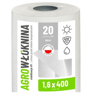Agrowłóknina Biała 20g/m2 UV 1,6m x 400mb GF Agro