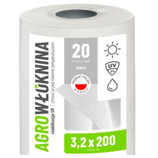 Agrowłóknina Biała 20g/m2 UV 3,2m x 200mb GF Agro