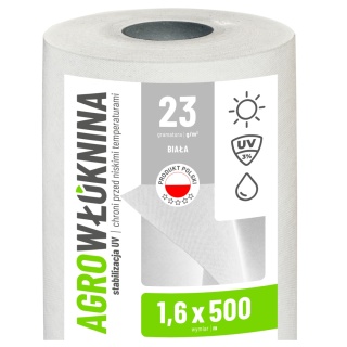 Agrowłóknina Biała 23g/m2 UV 1,6m x 500mb GF Agro