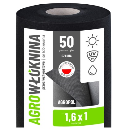 Agrowłóknina Czarna 50g/m2 UV 1,6m x 1mb AgroPol